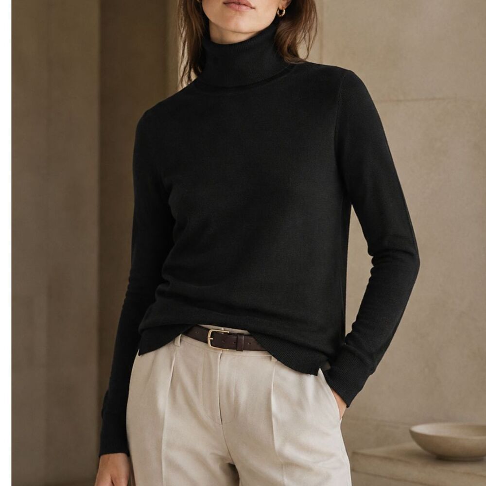 J.Crew Factory Merino Wool Blend Turtleneck Sweater Black M Quiet Luxury